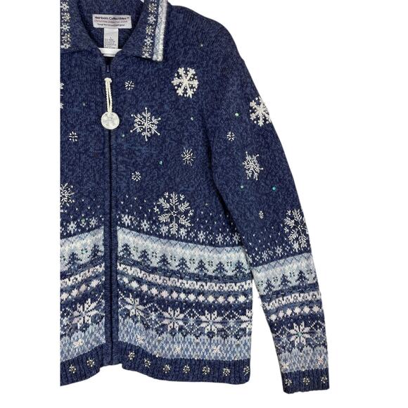 Heirloom Collection Vintage Beaded Snowflake Sweater Jacket Blue Women’s Large - Picture 7 of 15